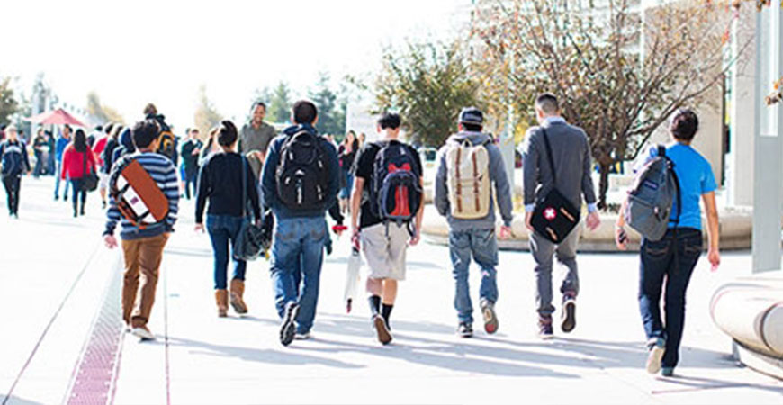 students walking around campus